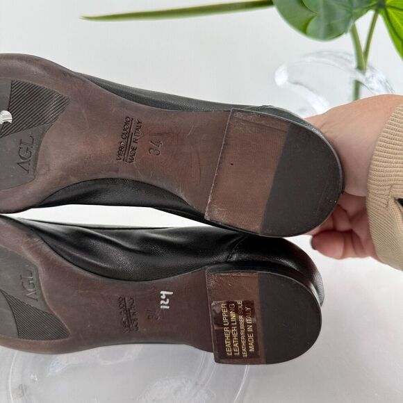 AGL Womens Monika Ballet Flat Size 34 4 Black Leather Shoe Cap Toe Italy - Picture 9 of 11